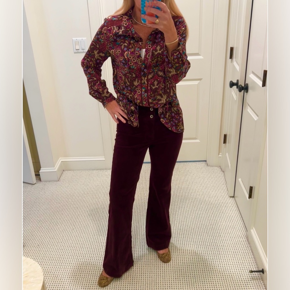 Anthropologie Pilcro Letterpress Hi-Rise Corduroy Bootcut Pants 28 Burgundy